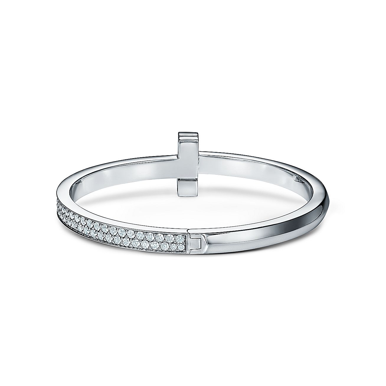 18K Tiffany Wide Diamond Hinged Bracelet