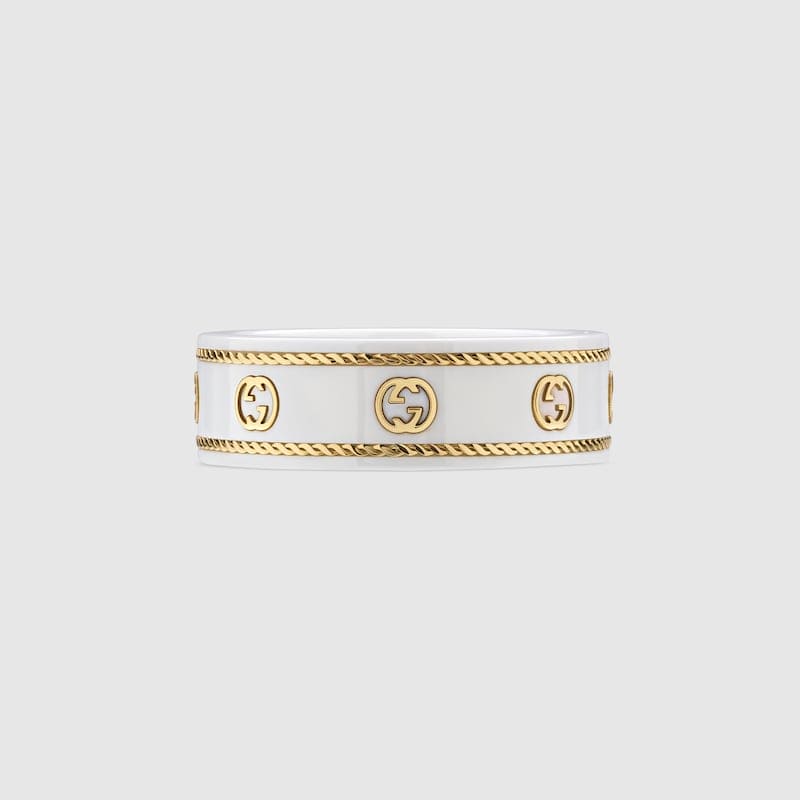 18K Gucci Interlocking G Icon White Zirconia Ring