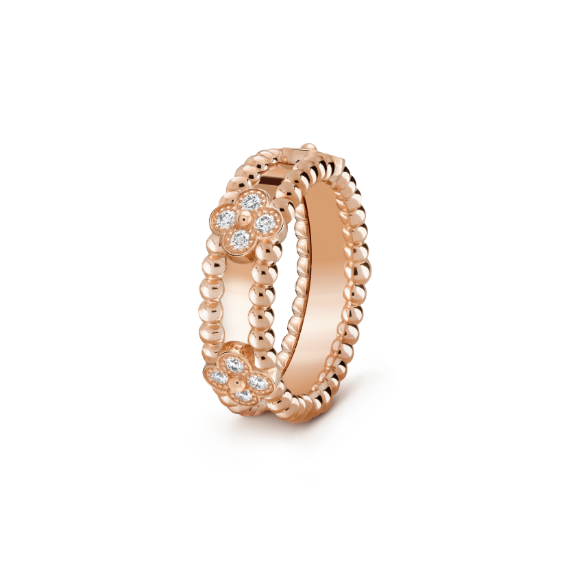 18K Van Cleef & Arpels Rose Gold Perlee Clovers Ring