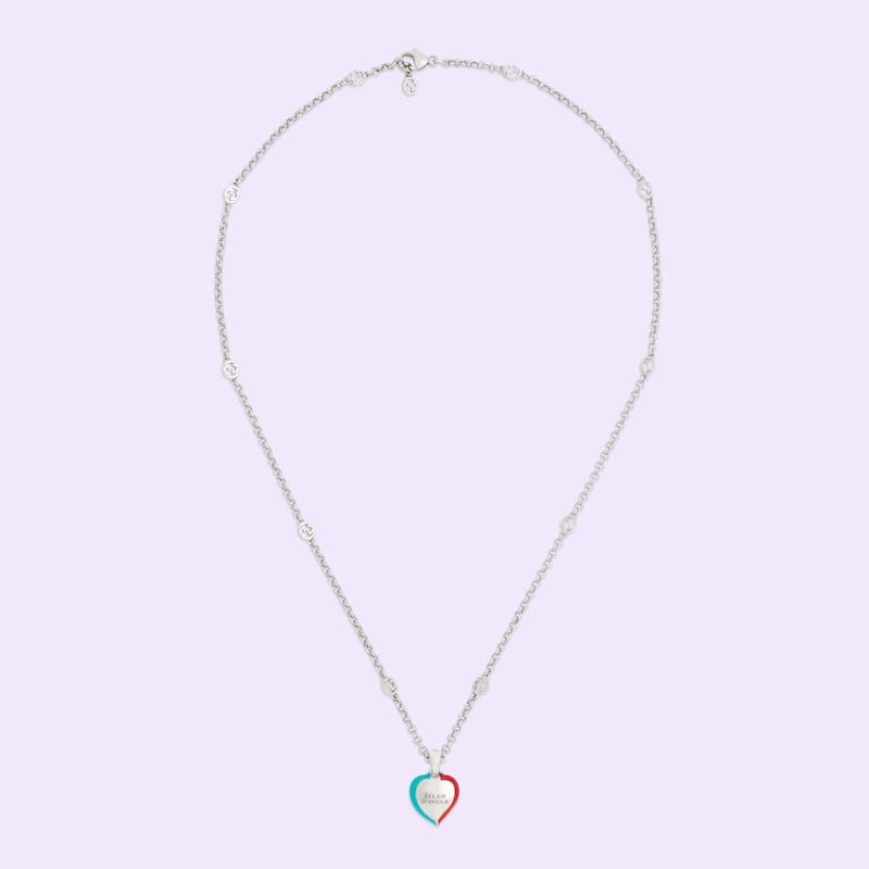 Gucci Interlocking G Heart Lightning Charm Necklace
