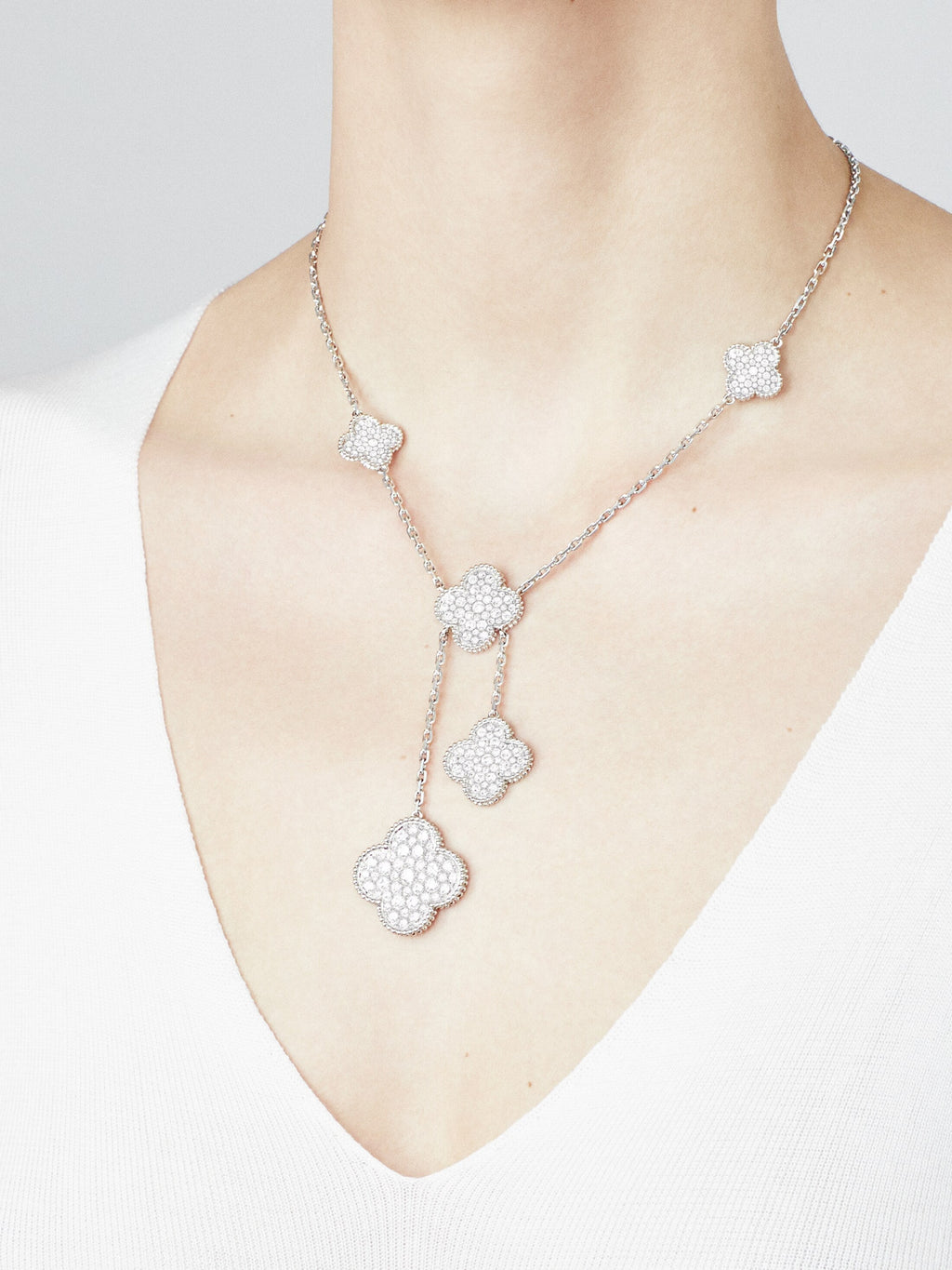 18K Van Cleef & Arpels Magic Alhambra Six Motifs Diamonds Necklace