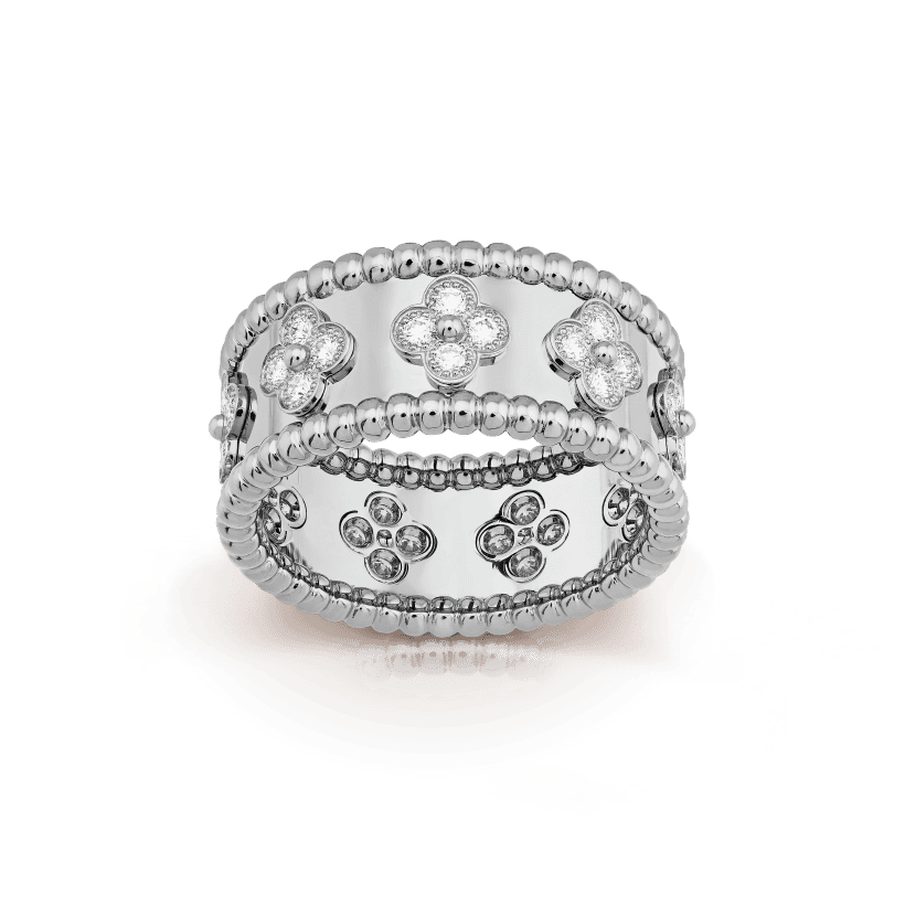 18K Van Cleef & Arpels White Gold Perlee Clovers Ring