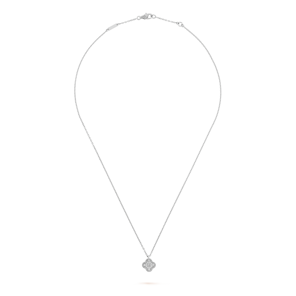 18K Van Cleef & Arpels White Gold Sweet Alhambra Diamond Necklace