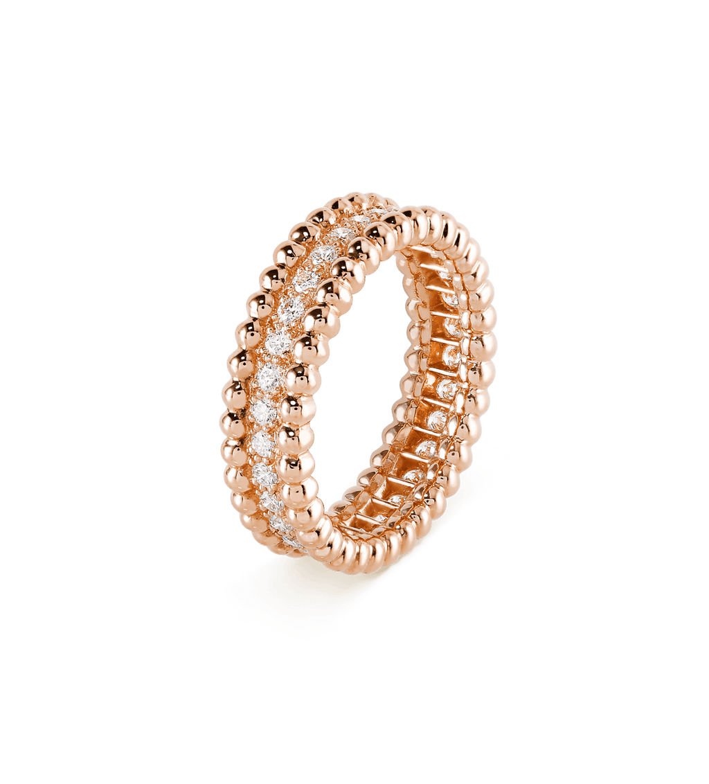 18K Van Cleef & Arpels Rose Gold Perlee Diamonds Ring