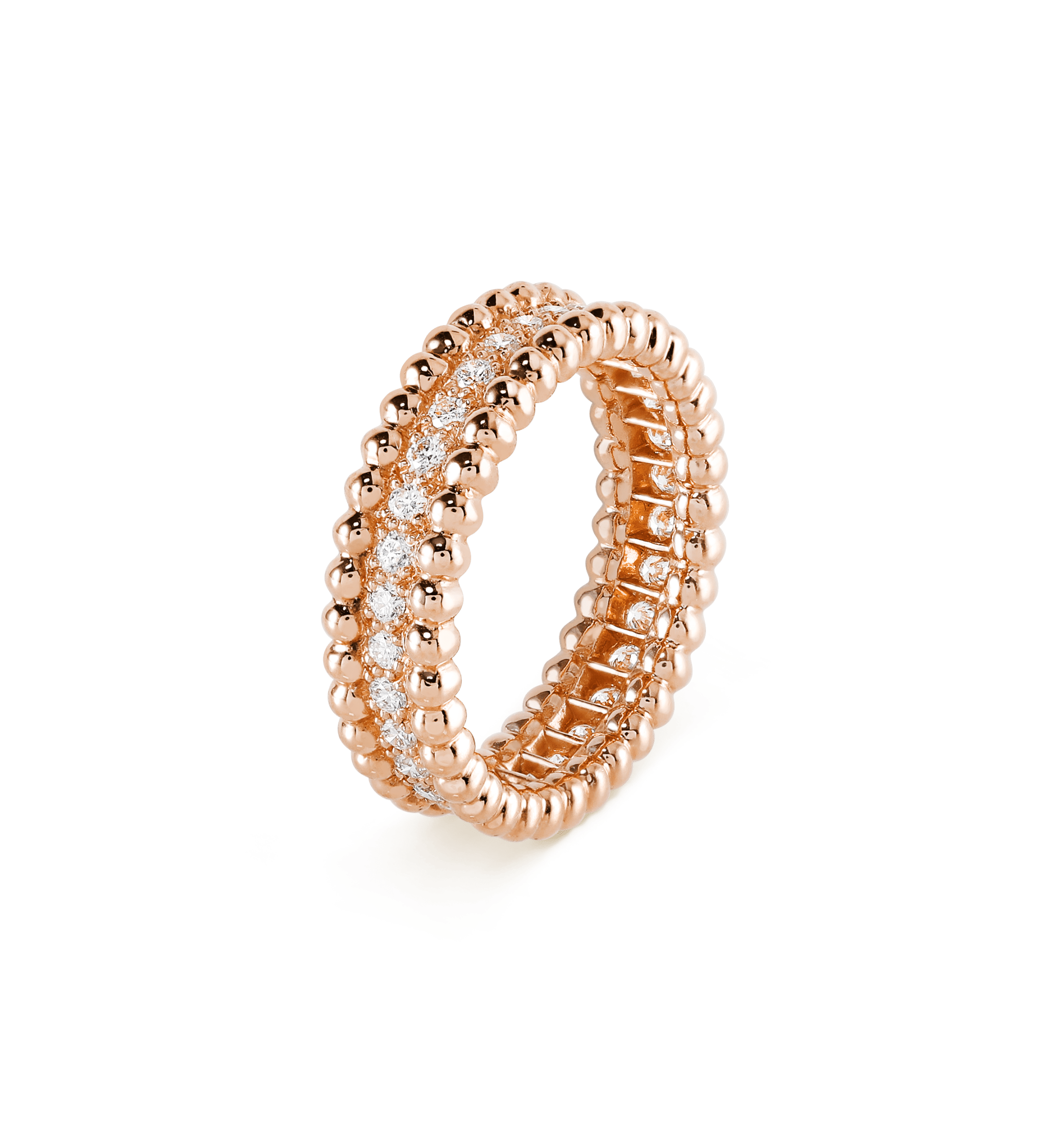 18K Van Cleef & Arpels Rose Gold Perlee Diamonds Ring