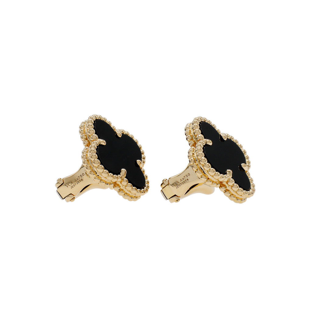 18K Van Cleef & Arpels Vintage Alhambra Black Earrings