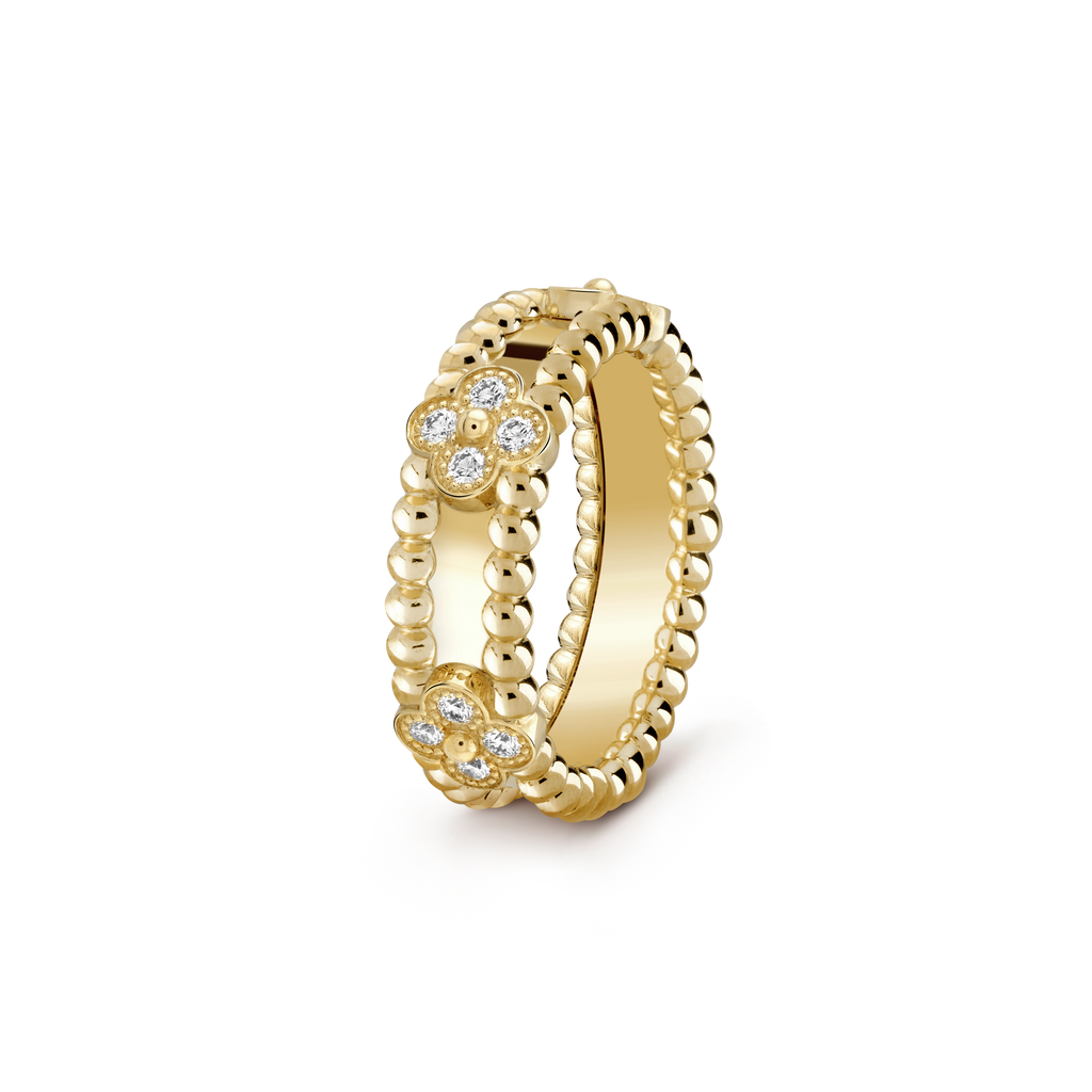 18K Van Cleef & Arpels Yellow Gold Perlee Clovers Ring