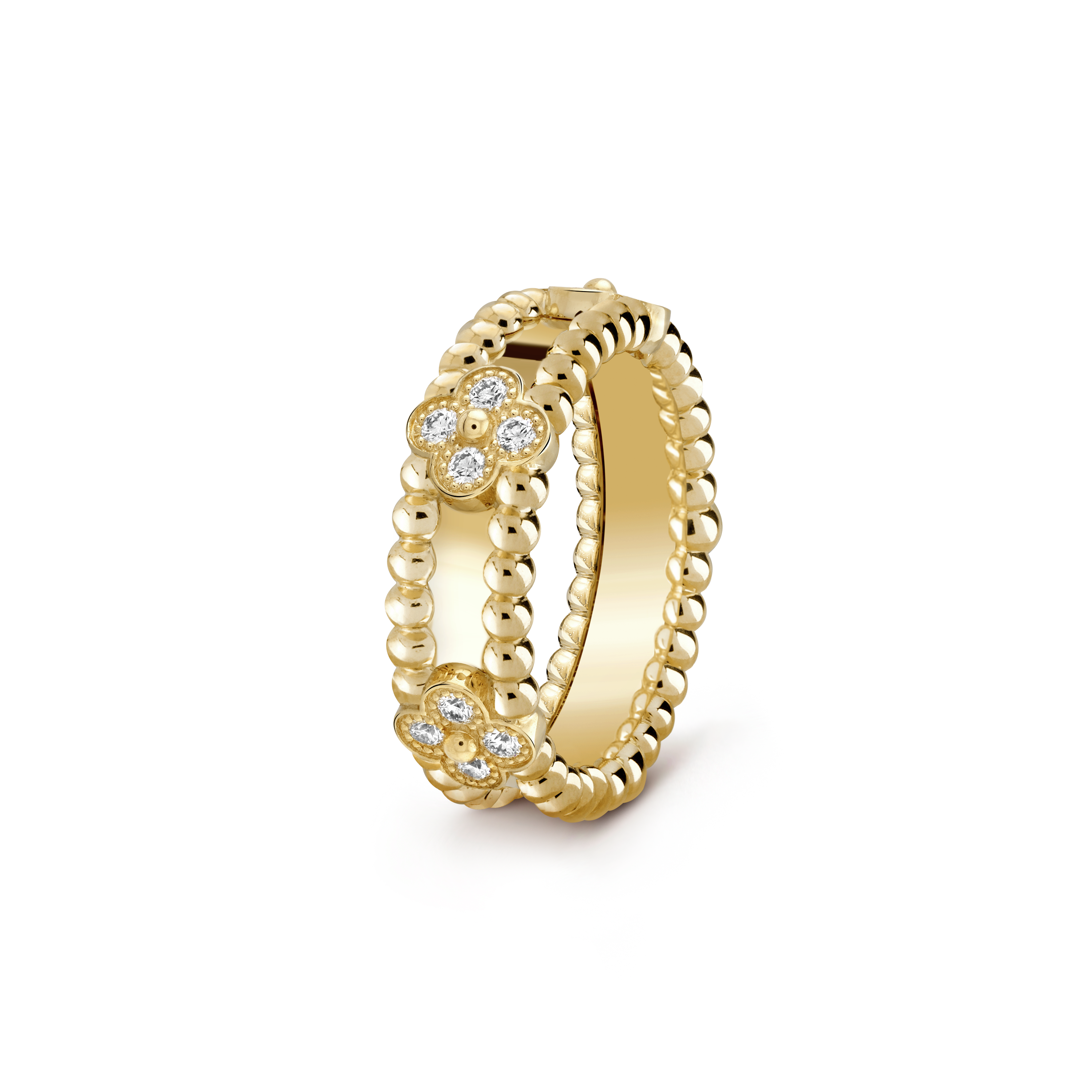 18K Van Cleef & Arpels Yellow Gold Perlee Clovers Ring