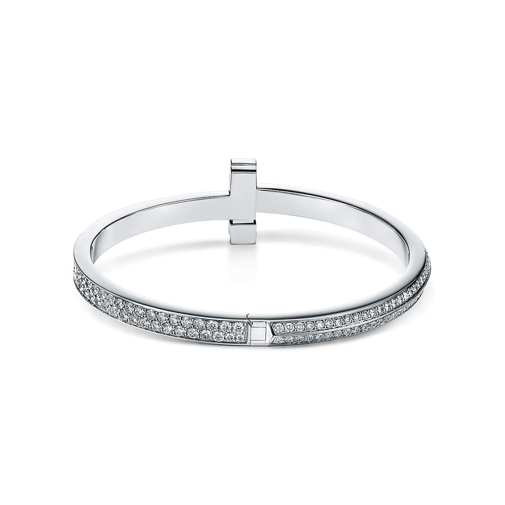 18K Tiffany Wide Diamond Hinged Bangle Bracelet