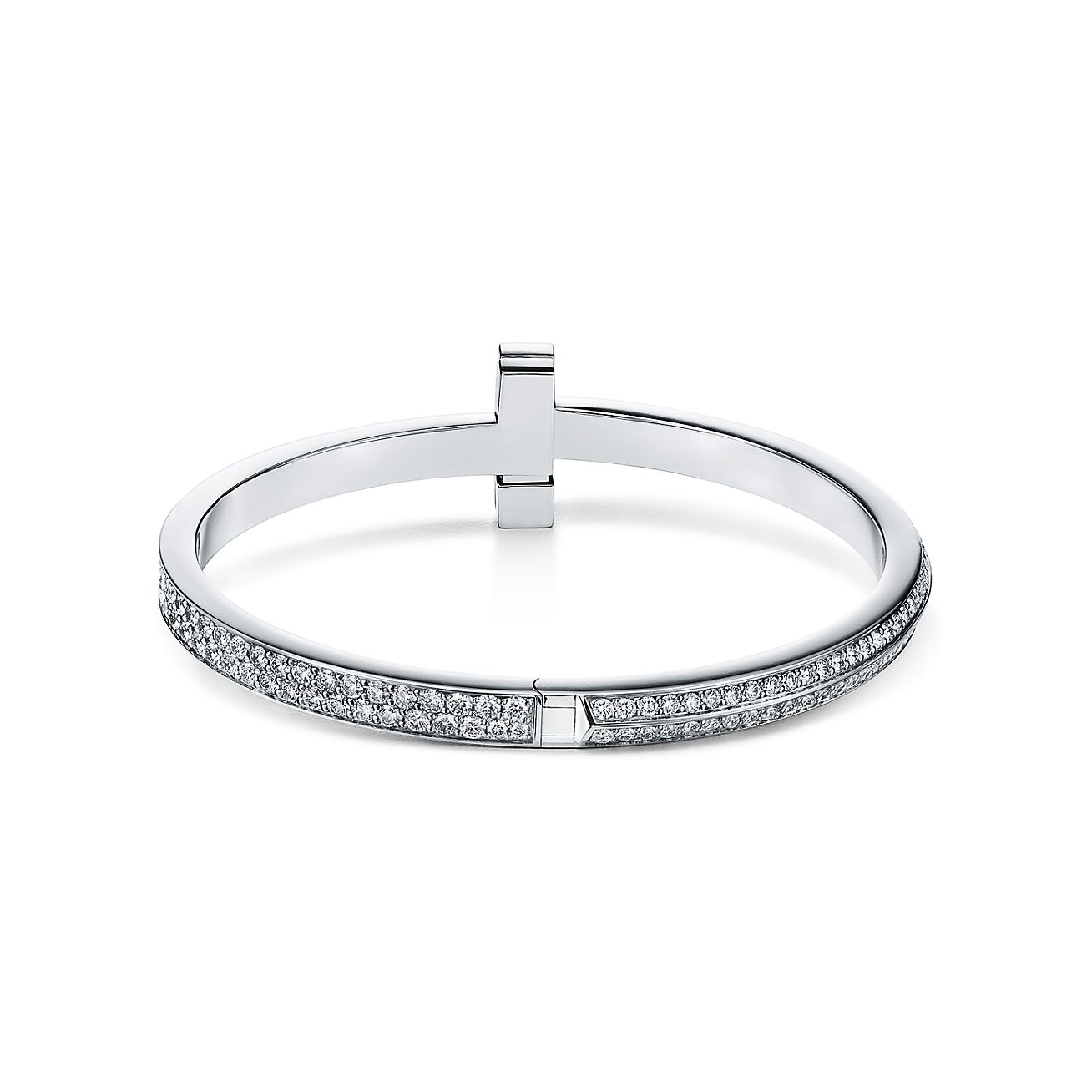 18K Tiffany Wide Diamond Hinged Bangle Bracelet