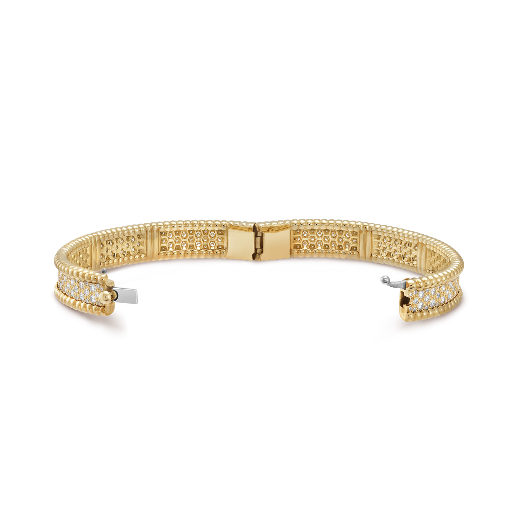 18K Van Cleef & Arpels Yellow Gold Perlee Diamonds Three Rows Bracelet