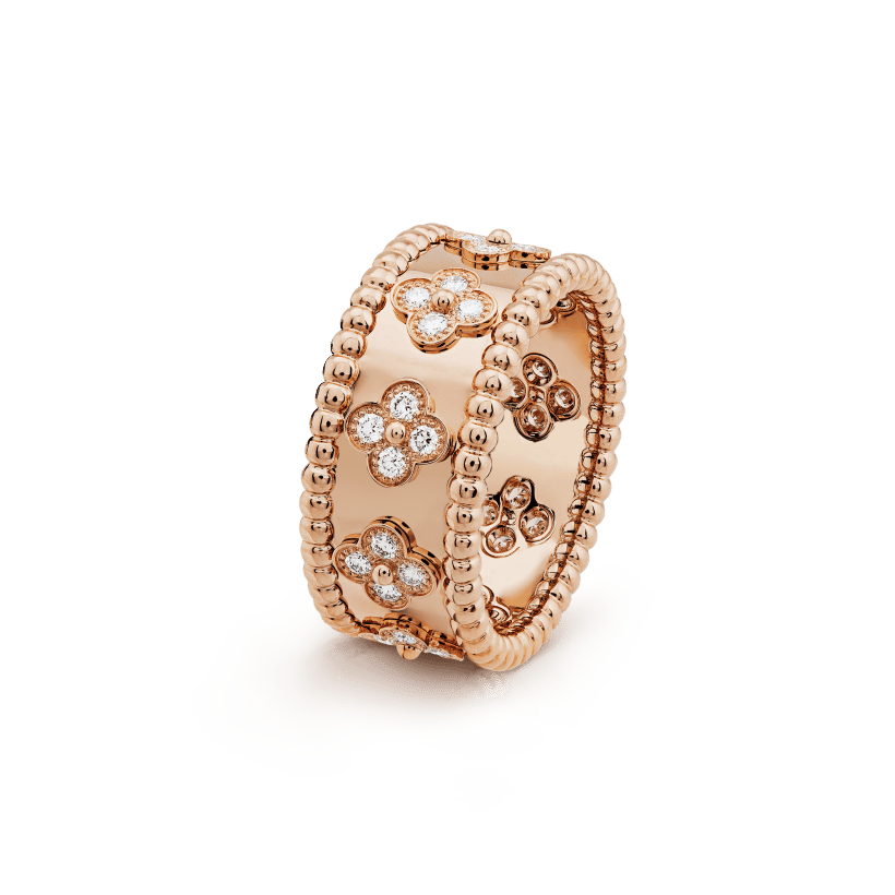 18K Van Cleef & Arpels Rose Gold Perlee Clovers Ring