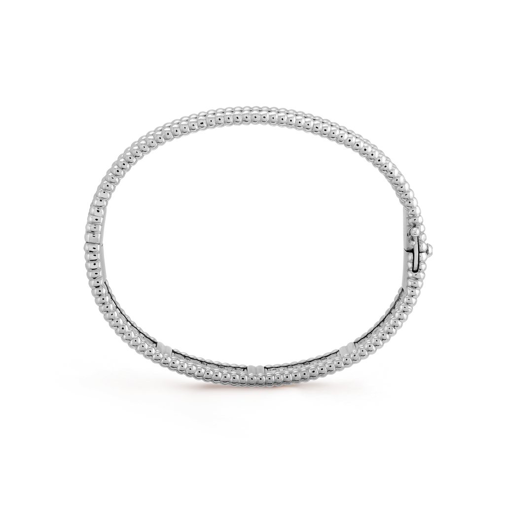 18K Van Cleef & Arpels White Gold Perlee Diamonds Three Rows Bracelet