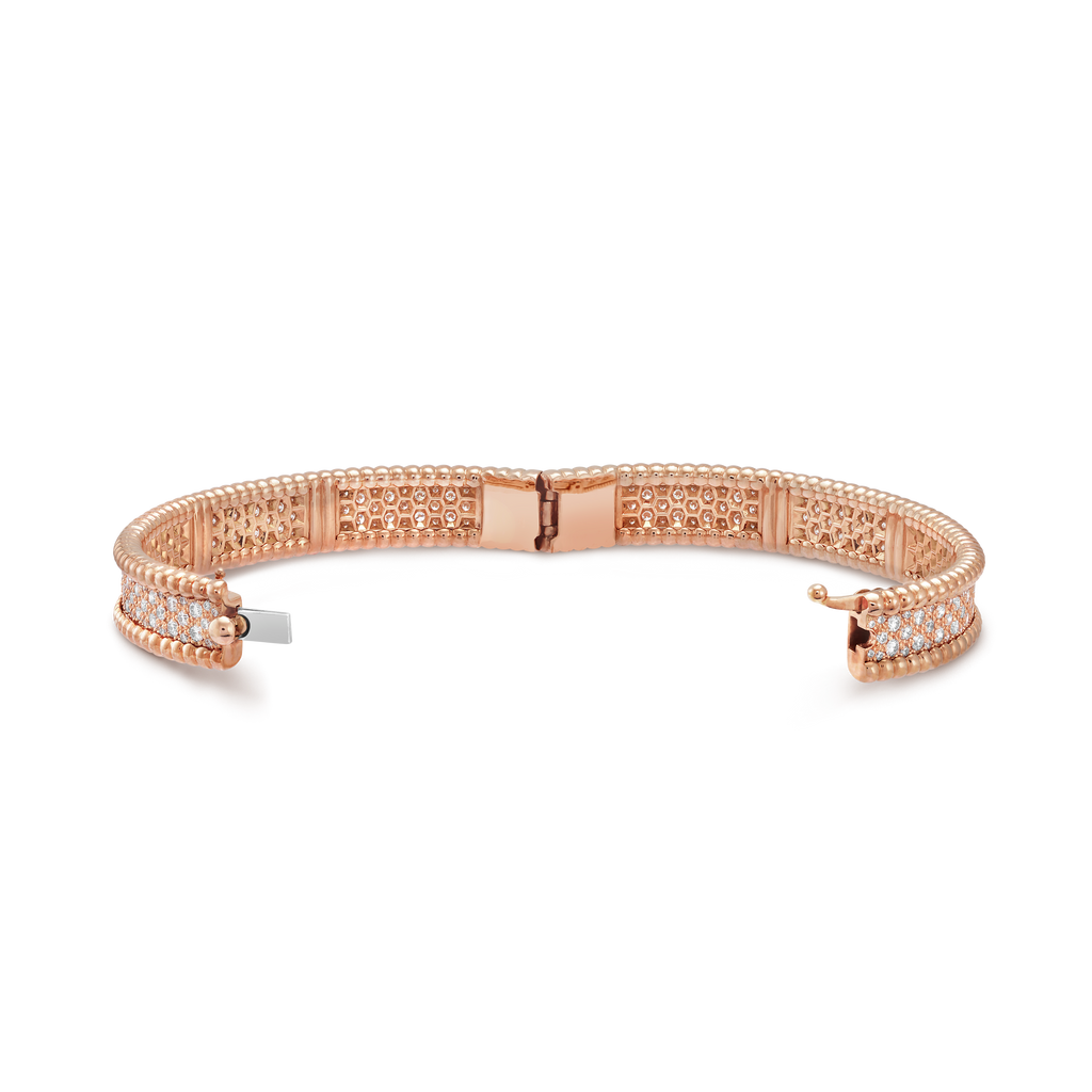 18K Van Cleef & Arpels Rose Gold Perlee Diamonds Three Rows Bracelet