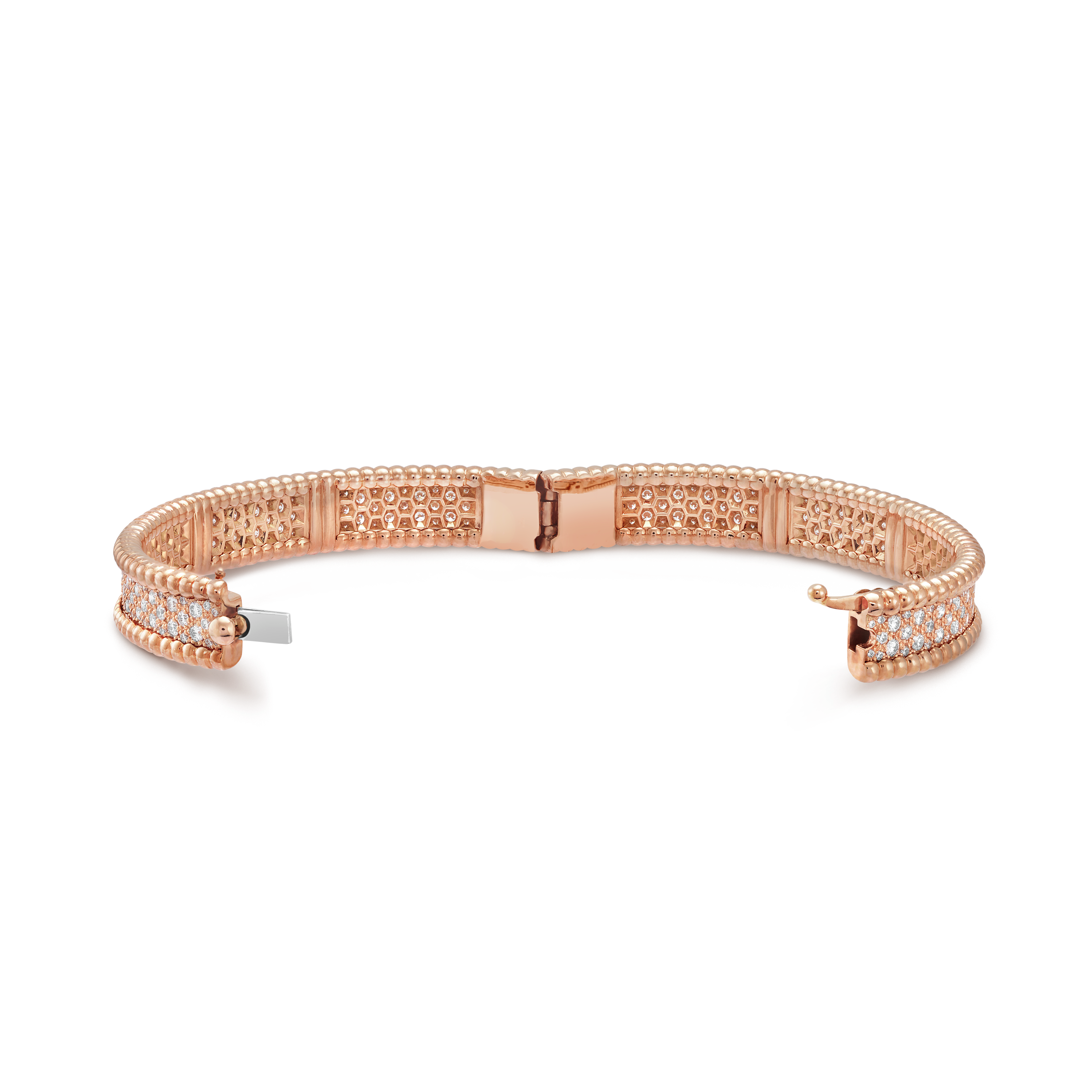 18K Van Cleef & Arpels Rose Gold Perlee Diamonds Three Rows Bracelet