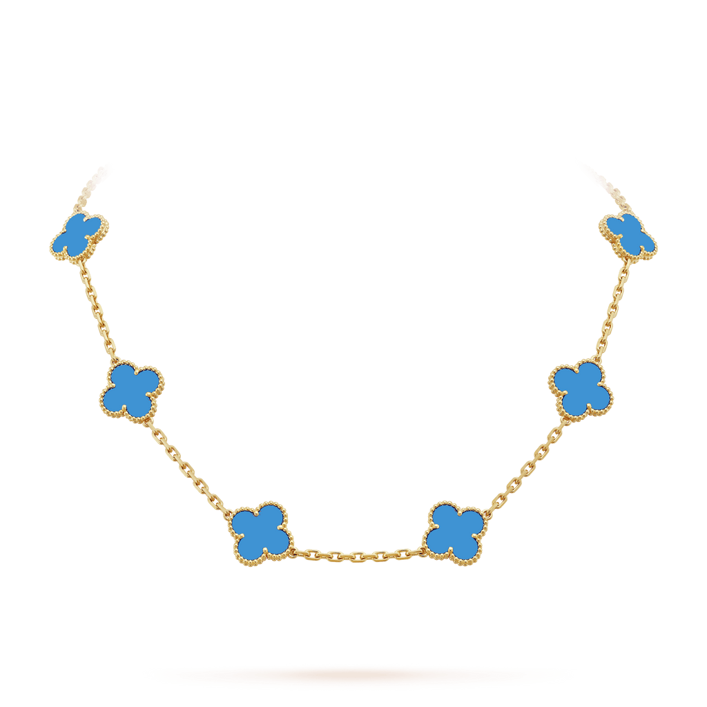 18K Van Cleef & Arpels Vintage Alhambra Agate 10 Motifs Necklace
