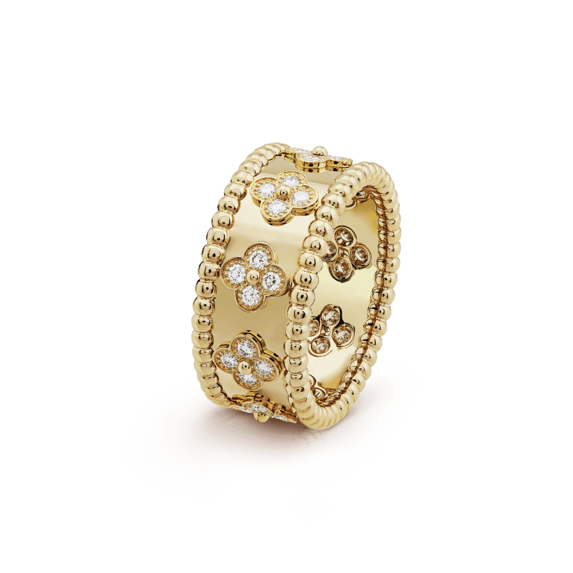 18K Van Cleef & Arpels Yellow Gold Perlee Clovers Ring