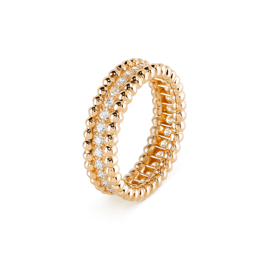 18K Van Cleef & Arpels Yellow Gold Perlee Diamonds Ring