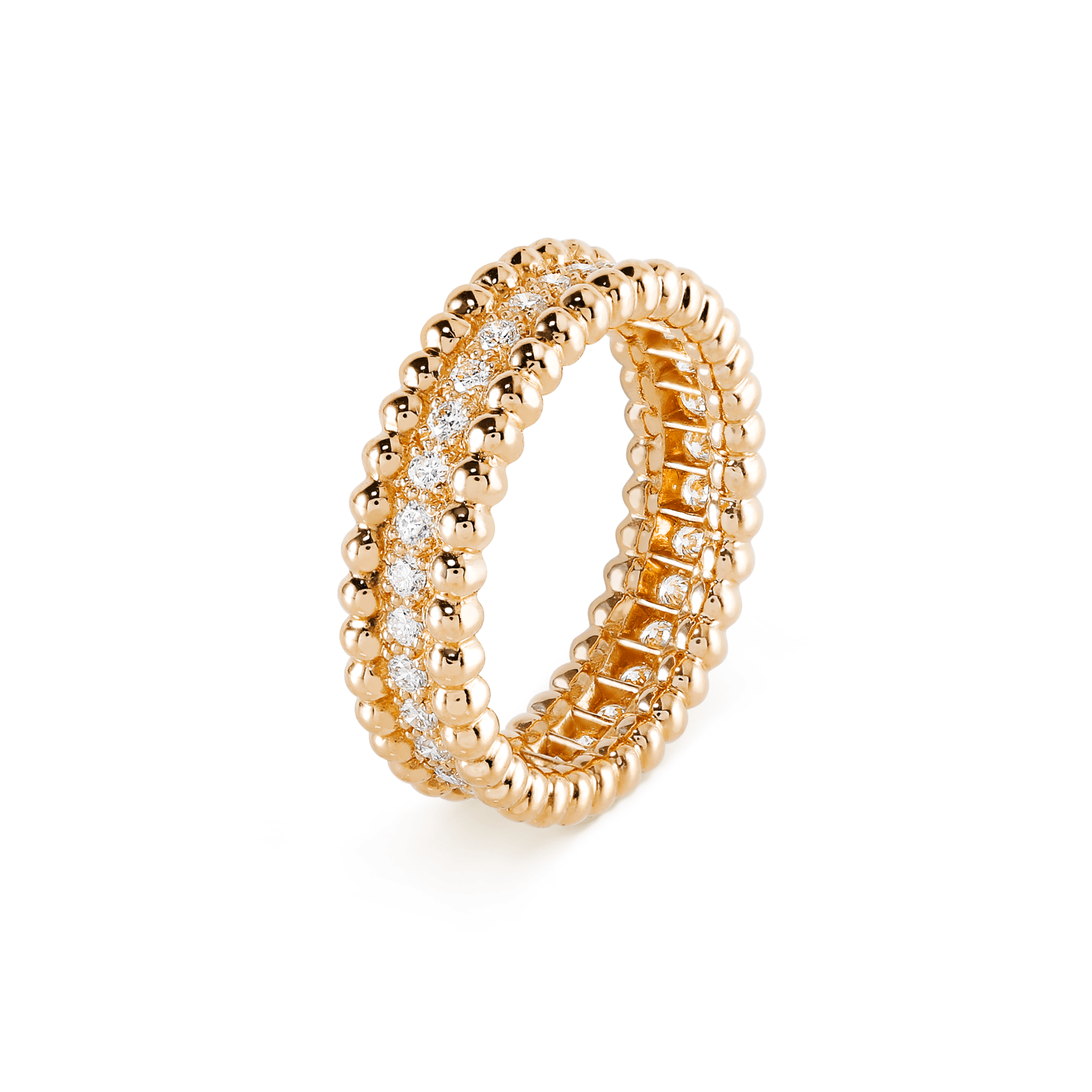 18K Van Cleef & Arpels Yellow Gold Perlee Diamonds Ring