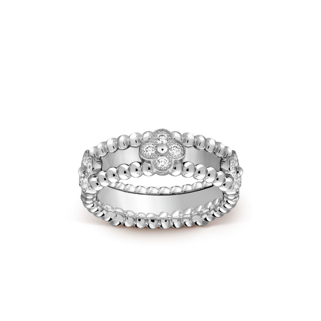 18K Van Cleef & Arpels White Gold Perlee Clovers Ring