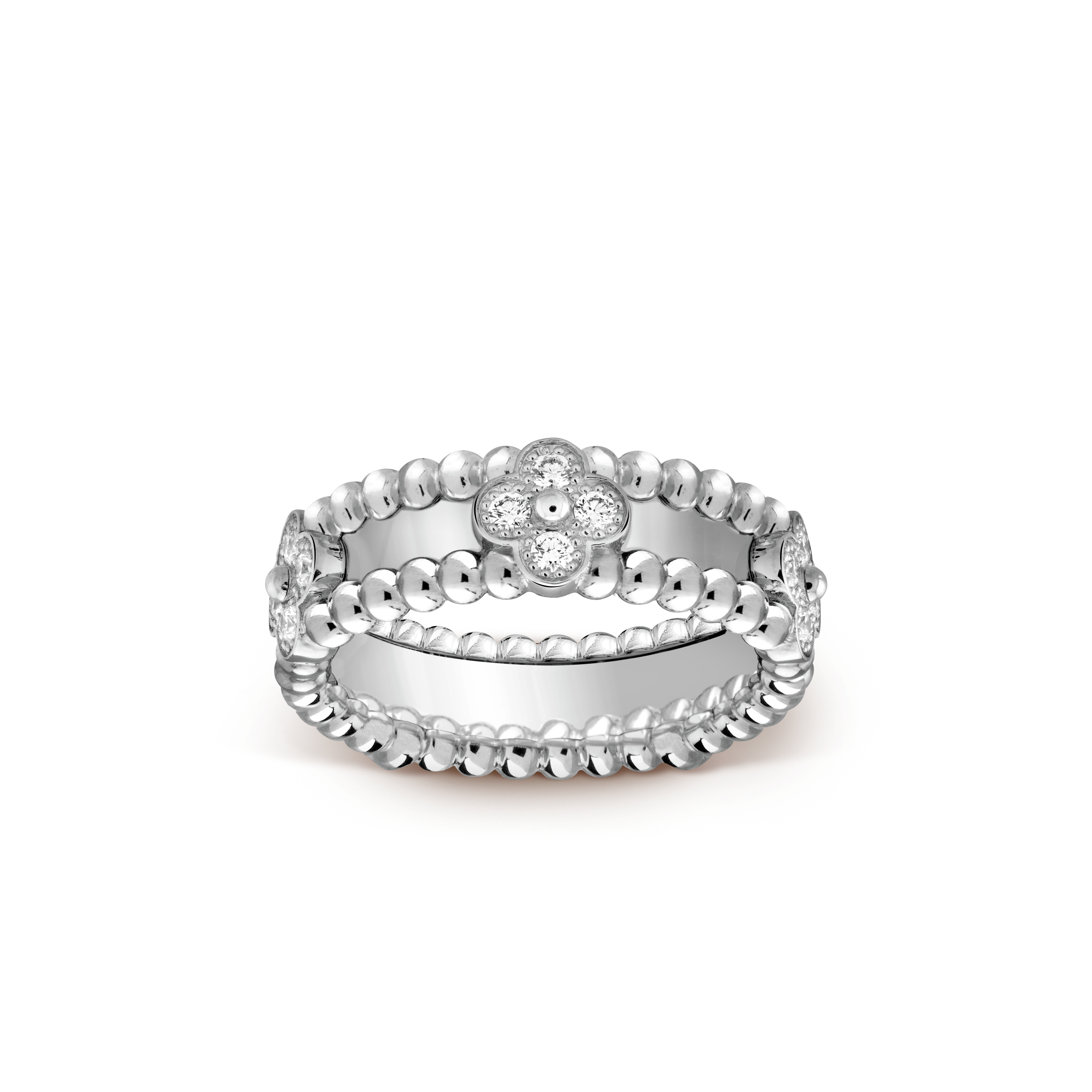 18K Van Cleef & Arpels White Gold Perlee Clovers Ring