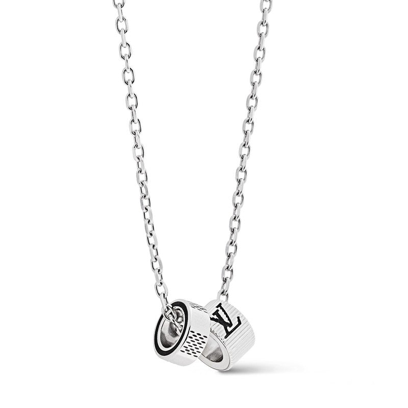 18K Louis Vuitton Damier Rings Pendant Necklace