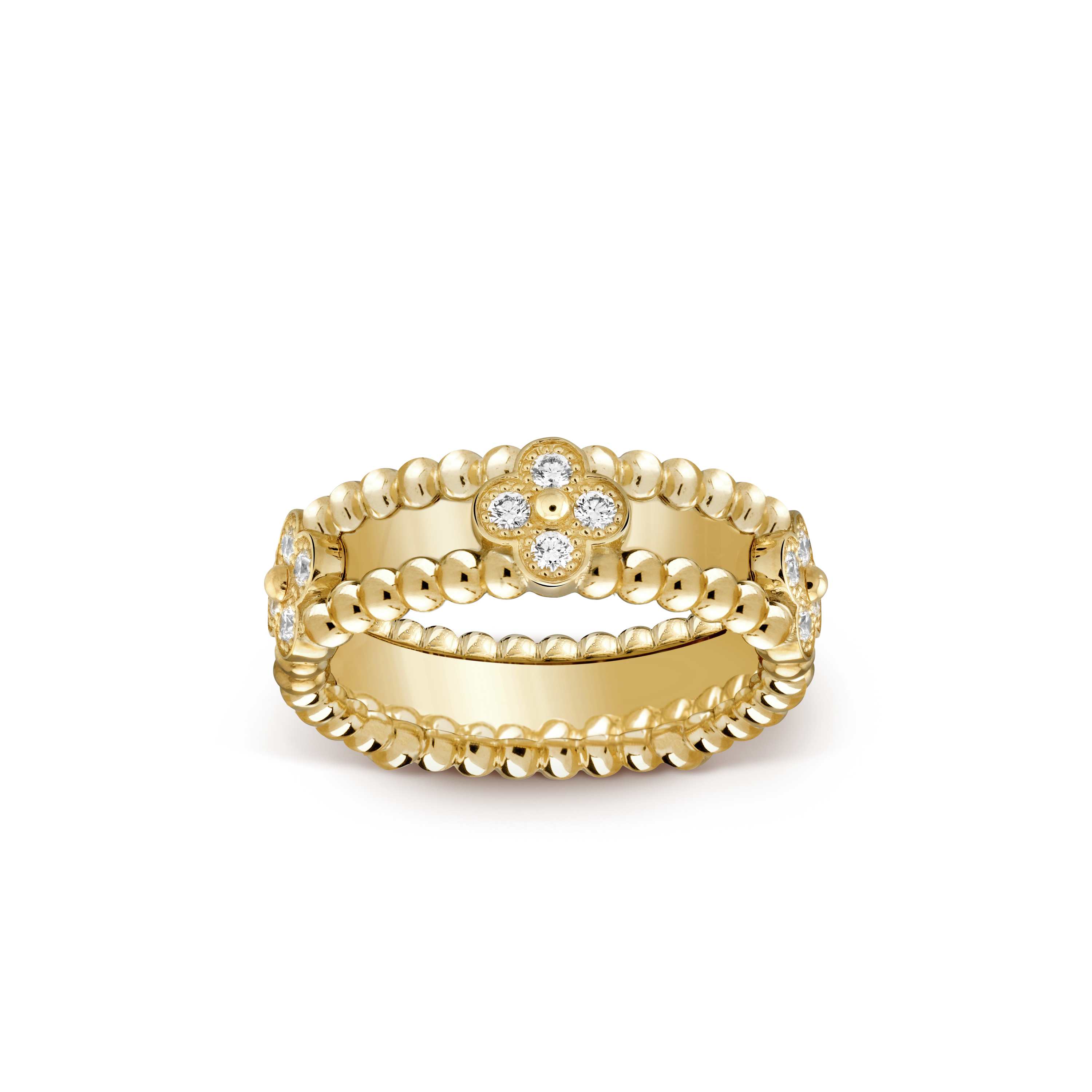 18K Van Cleef & Arpels Yellow Gold Perlee Clovers Ring
