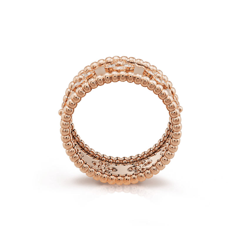 18K Van Cleef & Arpels Rose Gold Perlee Clovers Ring
