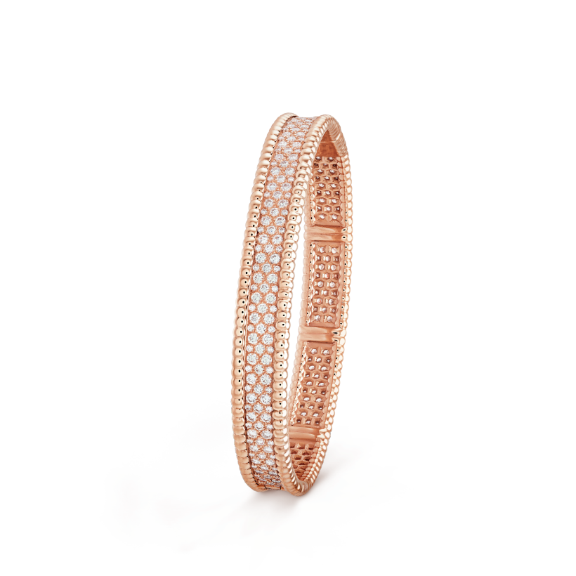 18K Van Cleef & Arpels Rose Gold Perlee Diamonds Three Rows Bracelet