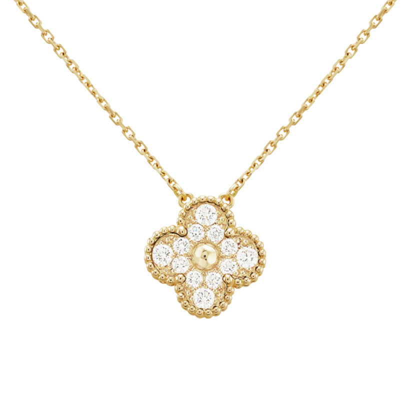 18K Van Cleef & Arpels Sweet Alhambra Diamond Clover Necklace