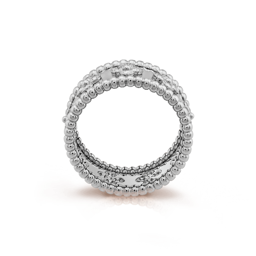 18K Van Cleef & Arpels White Gold Perlee Clovers Ring