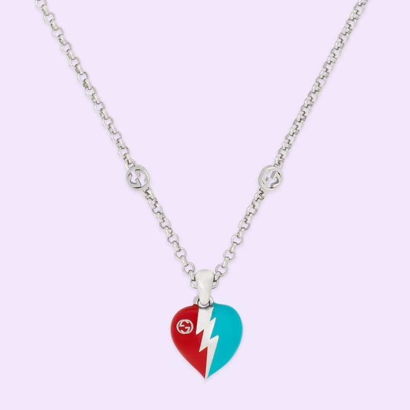 Gucci Interlocking G Heart Lightning Charm Necklace