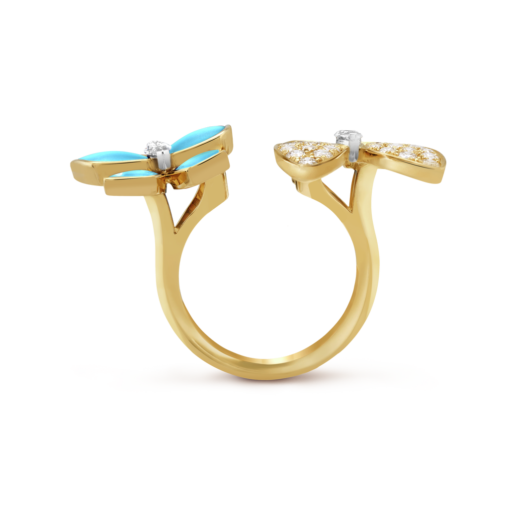 18K Van Cleef & Arpels Two Butterfly Between the Finger Turquoise Ring
