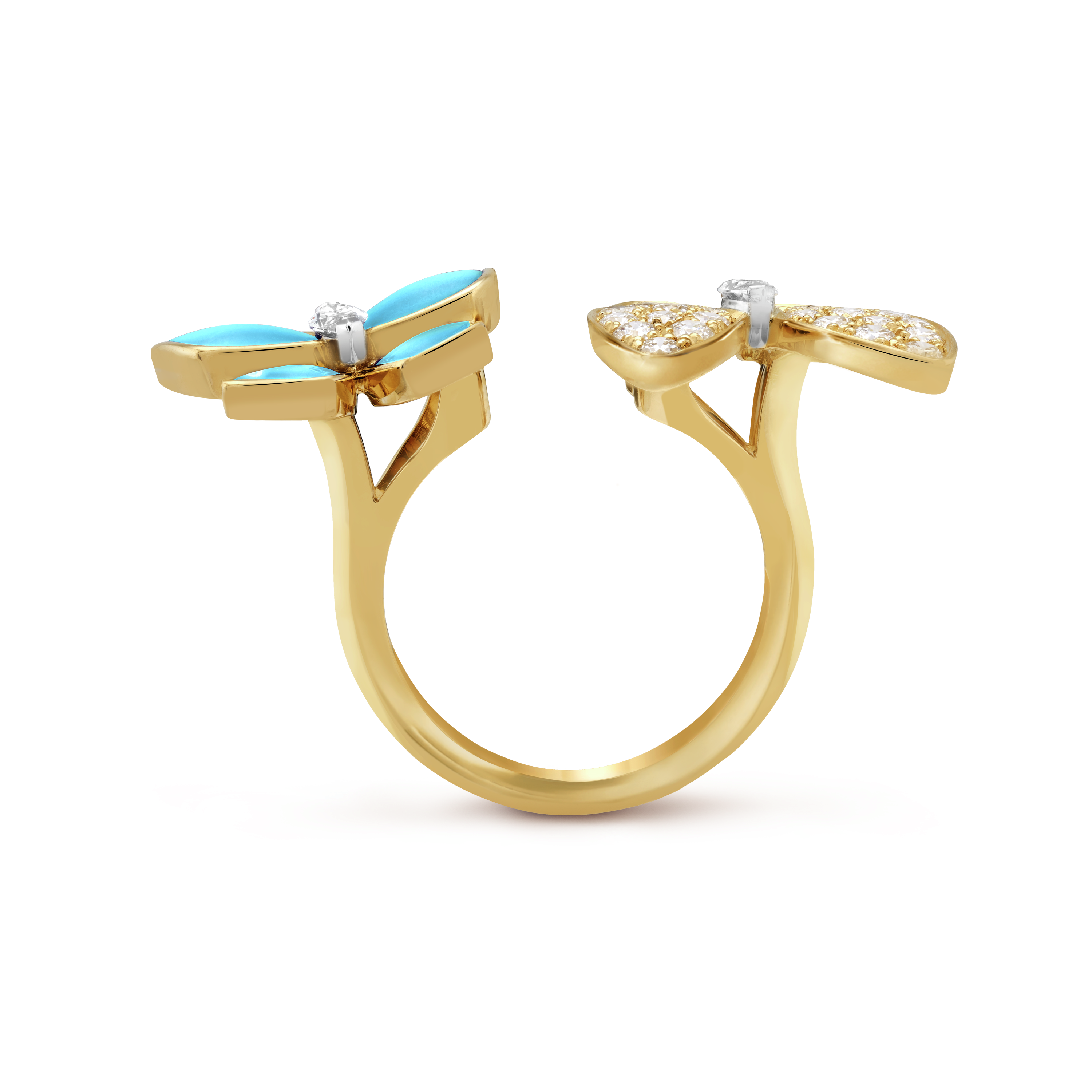 18K Van Cleef & Arpels Two Butterfly Between the Finger Turquoise Ring