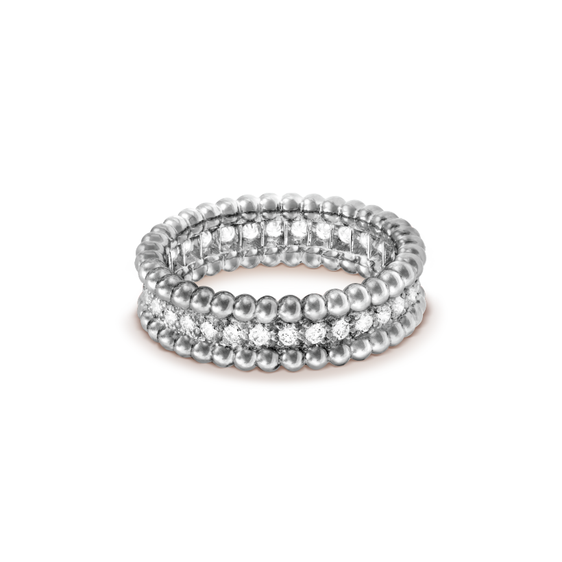 18K Van Cleef & Arpels White Gold Perlee Diamonds Ring