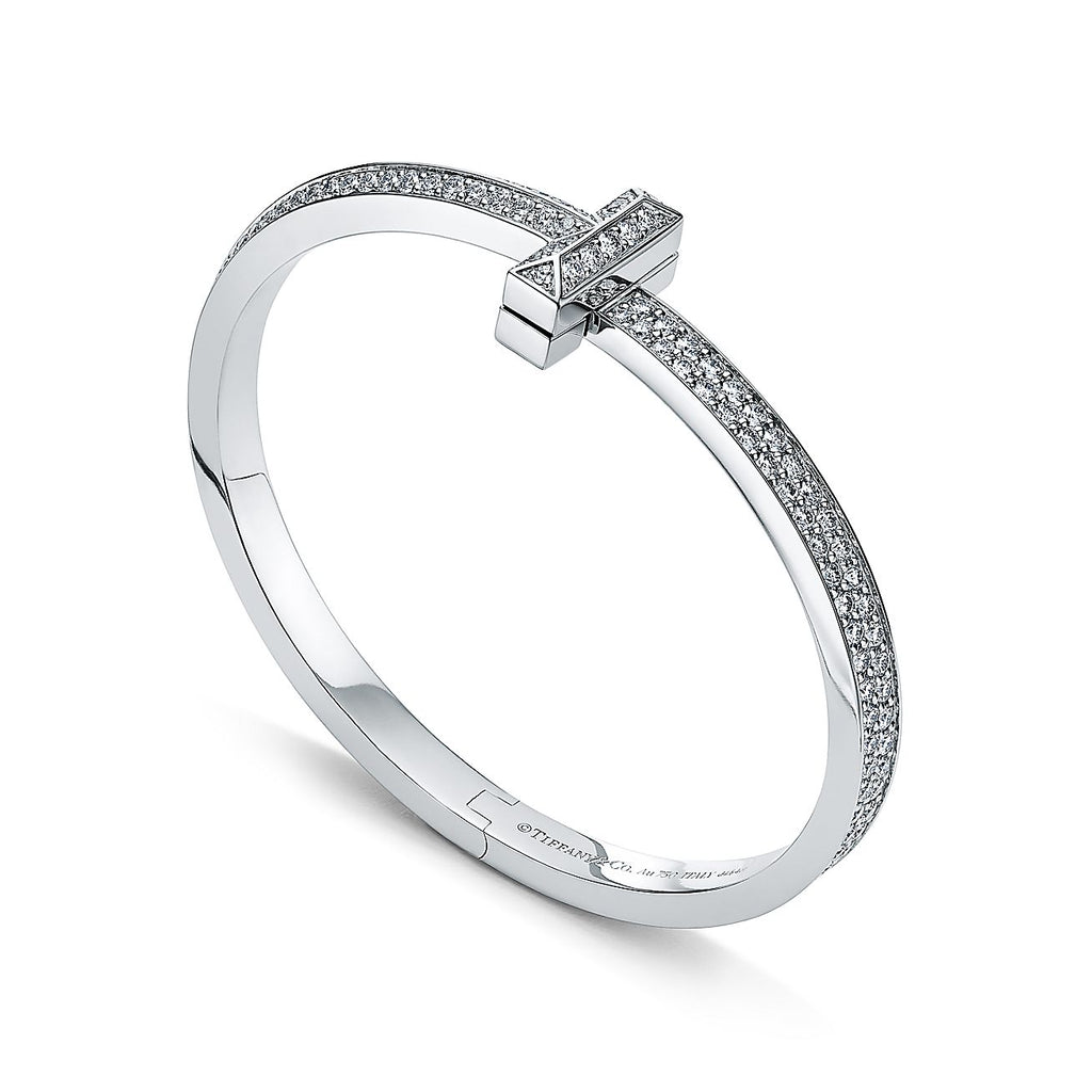 18K Tiffany Wide Diamond Hinged Bangle Bracelet