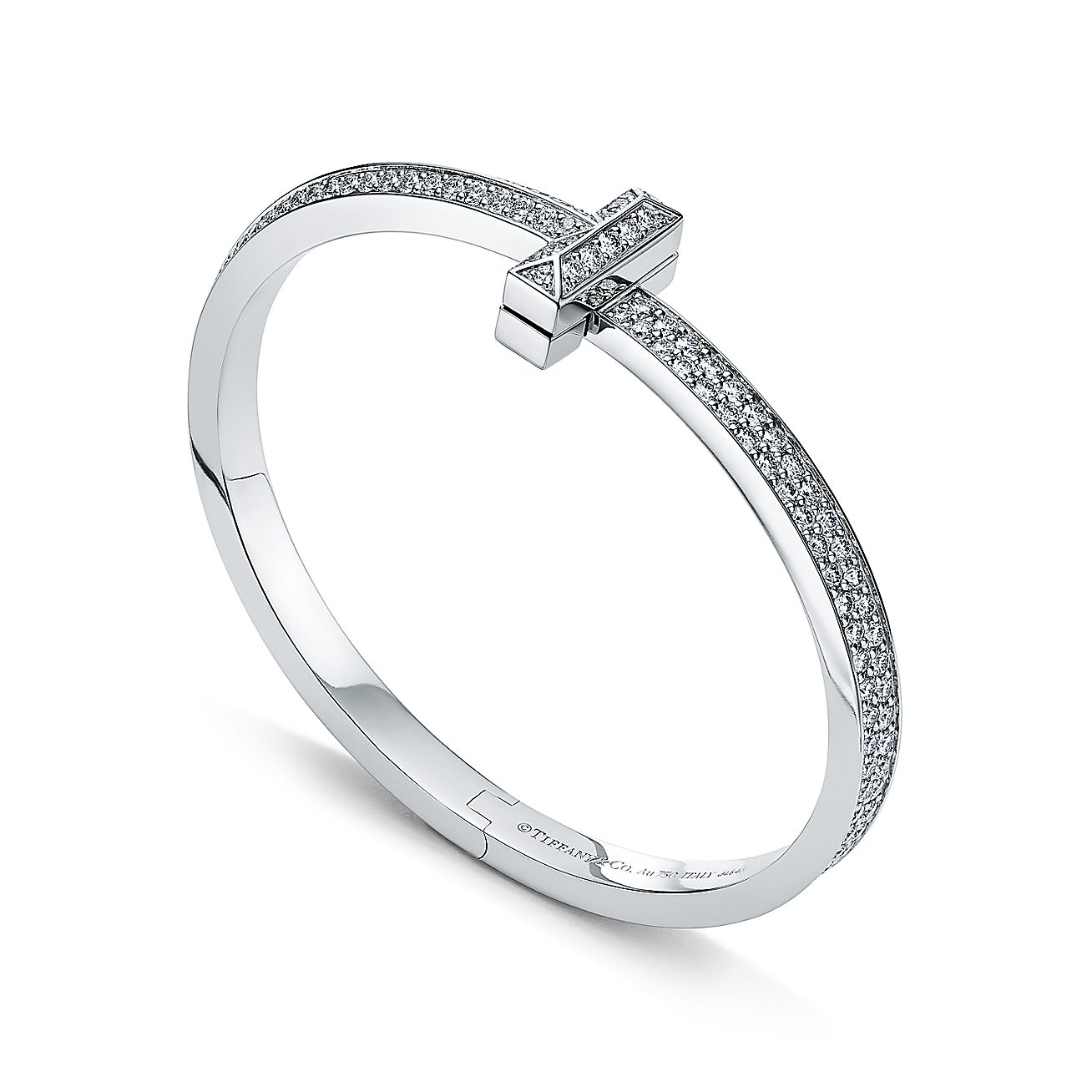 18K Tiffany Wide Diamond Hinged Bangle Bracelet