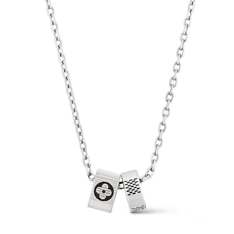 18K Louis Vuitton Damier Rings Pendant Necklace