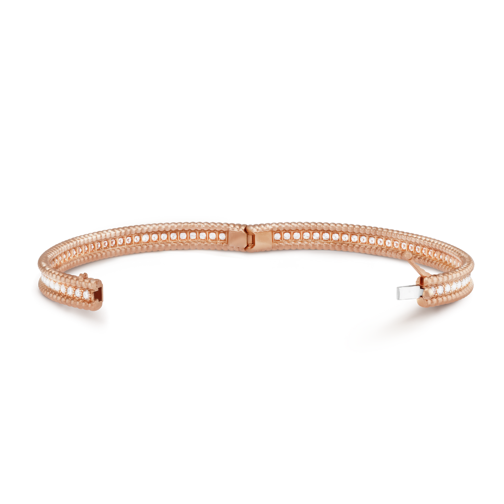 18K Van Cleef & Arpels Rose Gold Perlee Diamonds One Row Bracelet