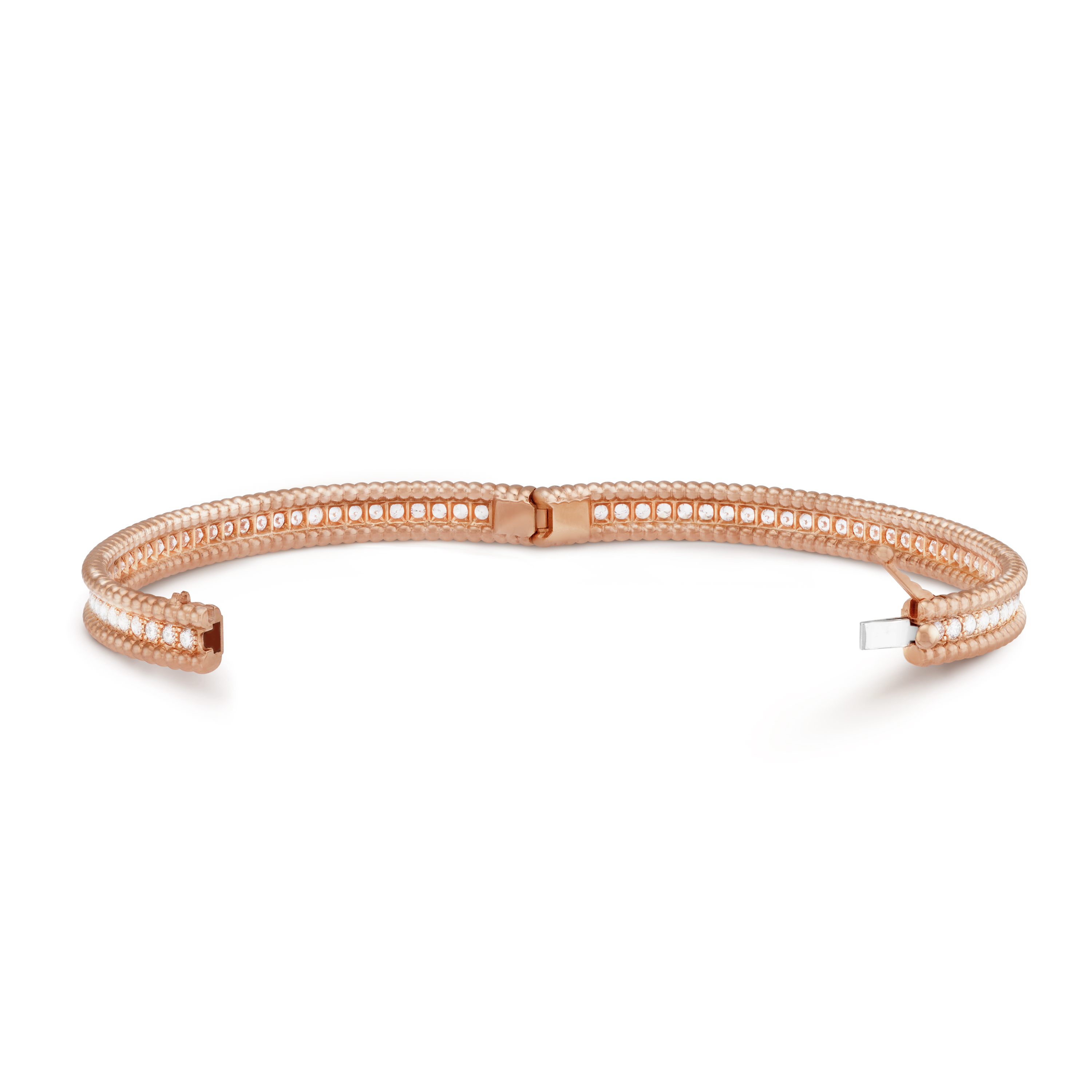 18K Van Cleef & Arpels Rose Gold Perlee Diamonds One Row Bracelet