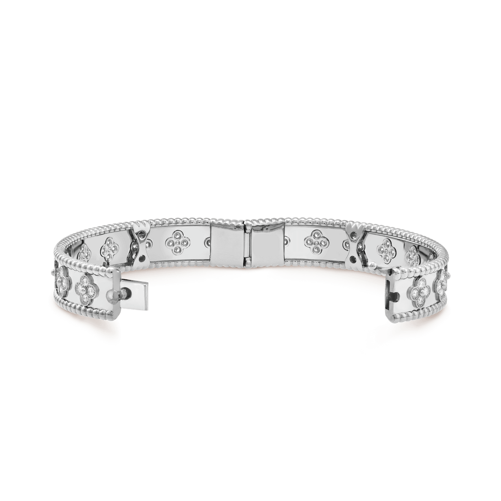 18K Van Cleef & Arpels White Gold Perlee Clovers Bracelet