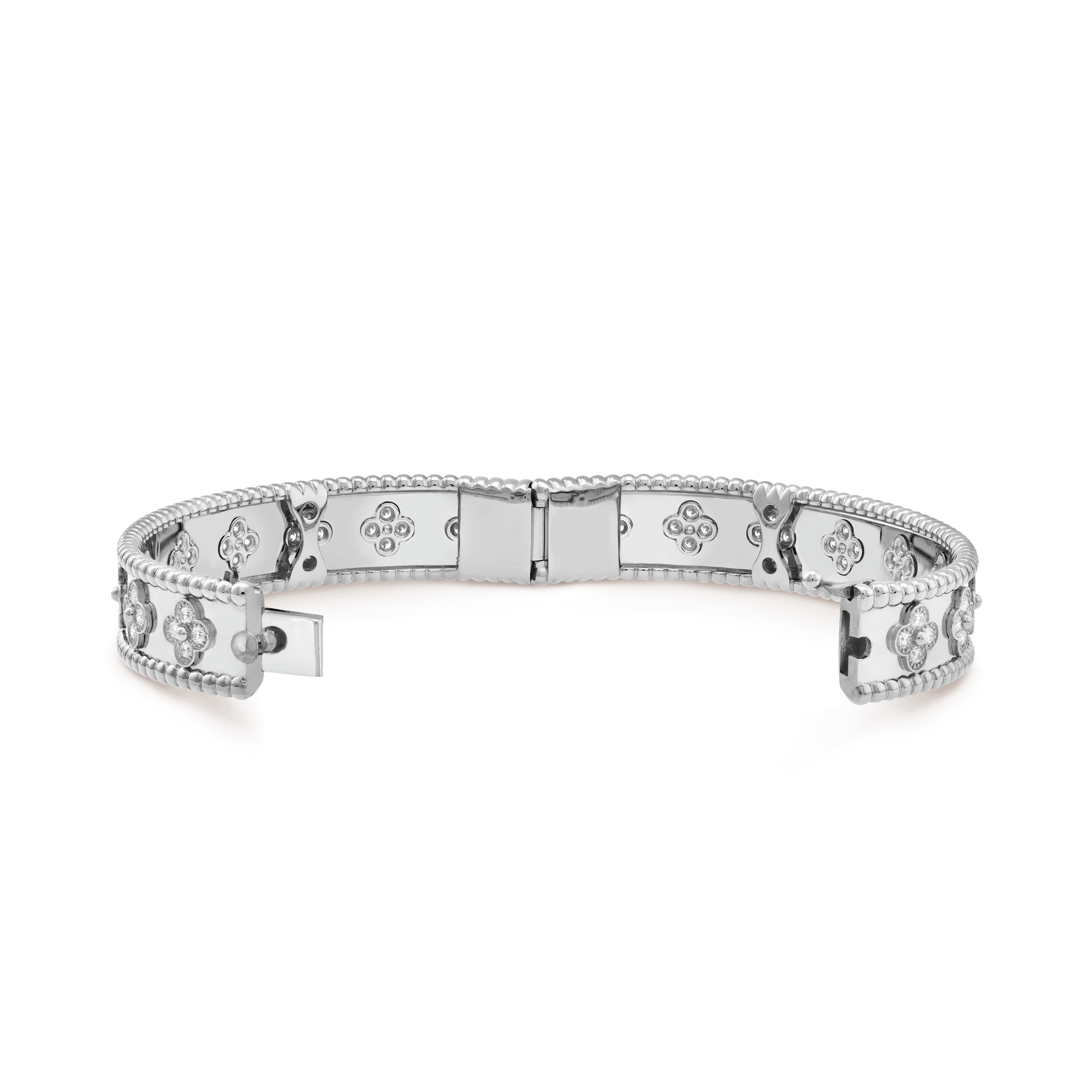 18K Van Cleef & Arpels White Gold Perlee Clovers Bracelet