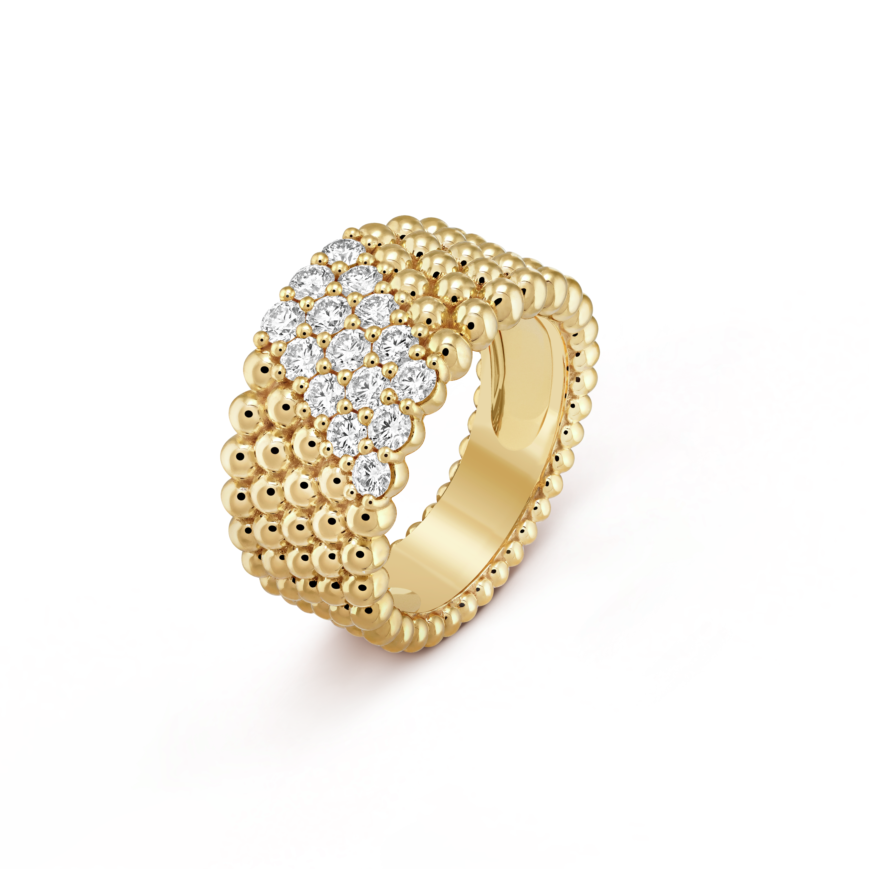 18K Van Cleef & Arpels Perlee Diamonds Five Rows Ring