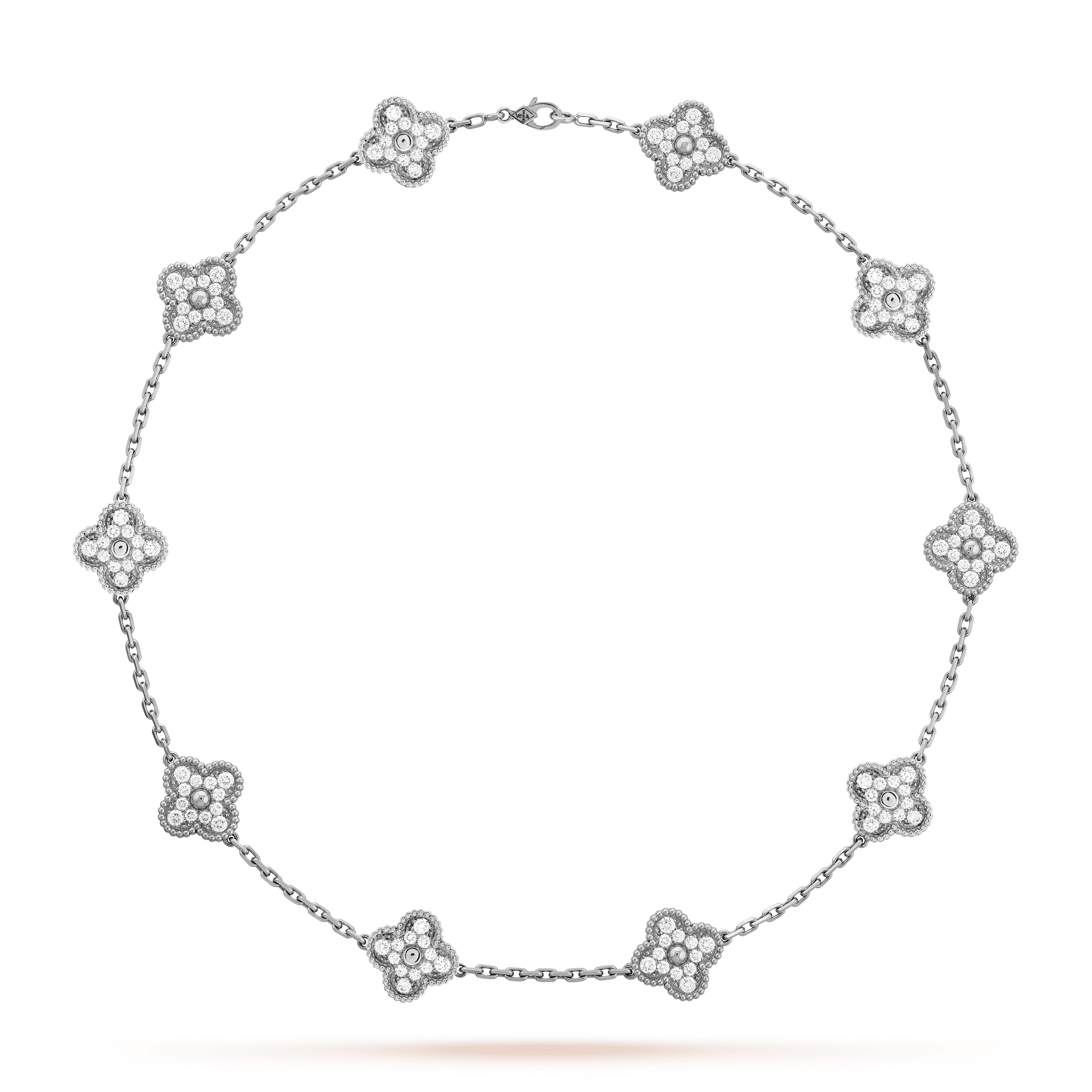 18K Van Cleef & Arpels Vintage Alhambra Diamonds 10 Motifs Necklace