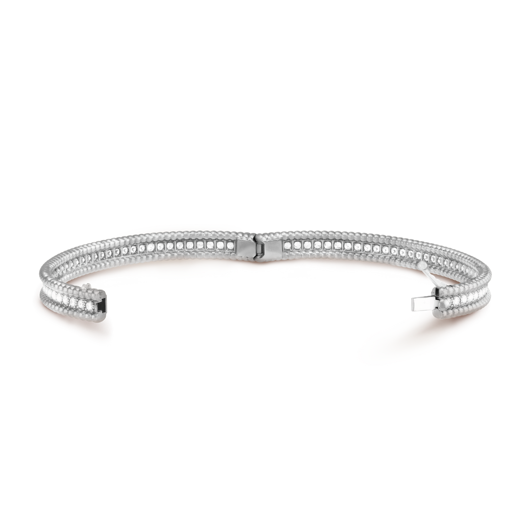 18K Van Cleef & Arpels White Gold Perlee Diamonds One Row Bracelet