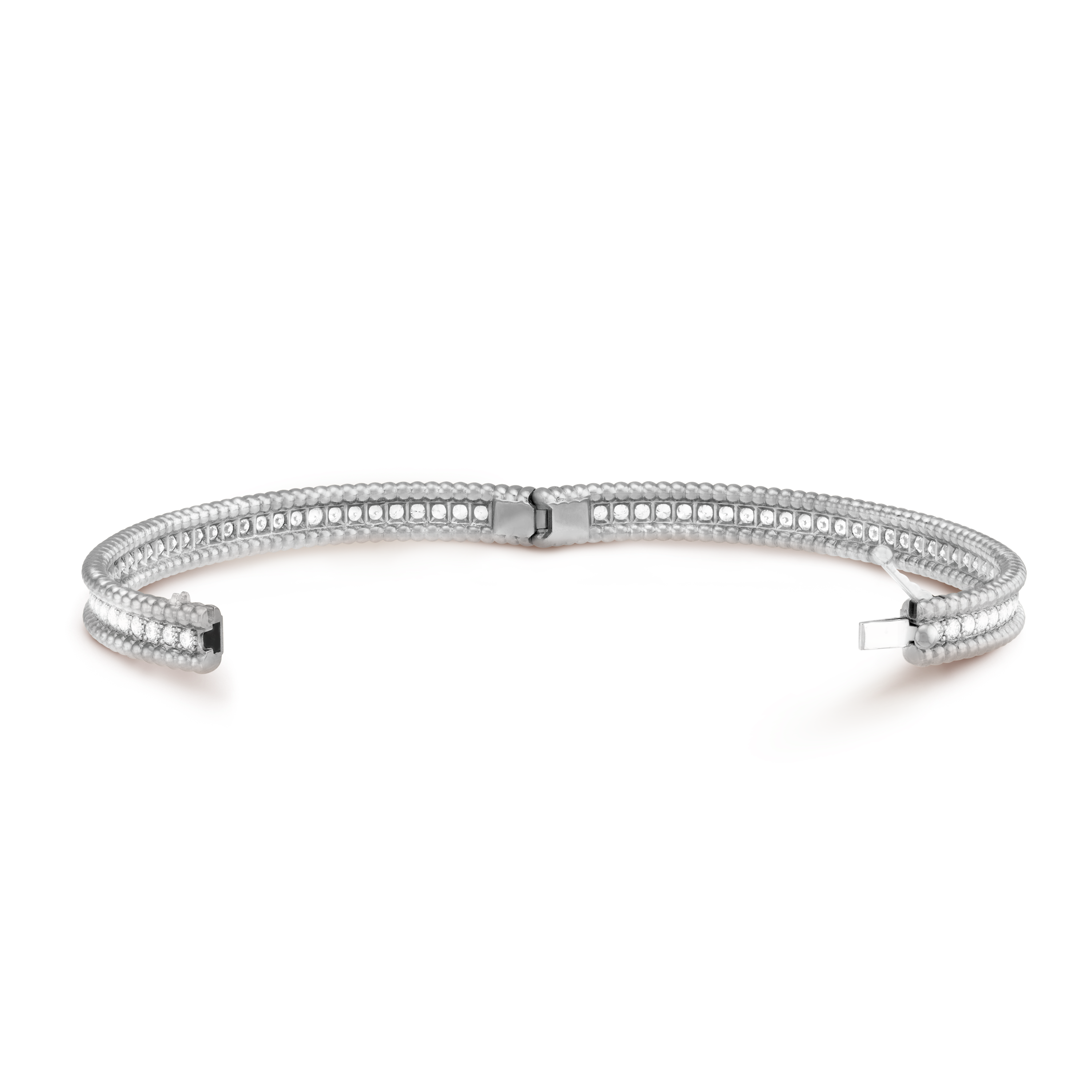 18K Van Cleef & Arpels White Gold Perlee Diamonds One Row Bracelet