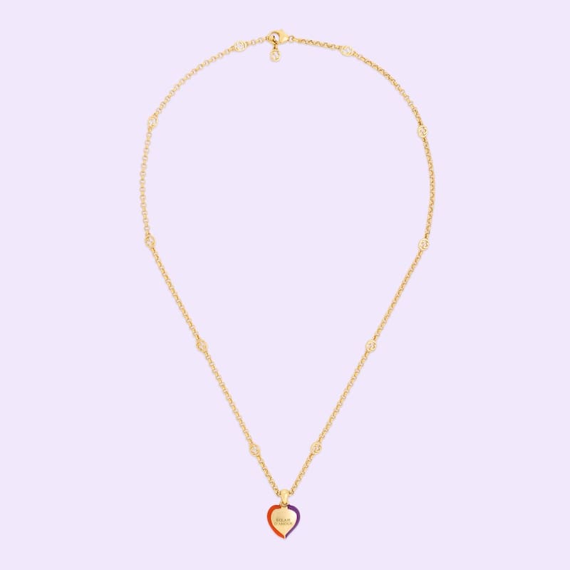 18K Gucci Interlocking G Heart Lightning Charm Necklace