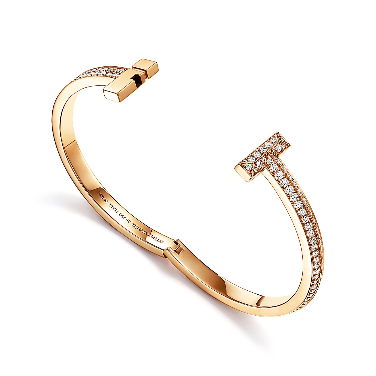 18K Tiffany Wide Diamond Hinged Bangle Bracelet