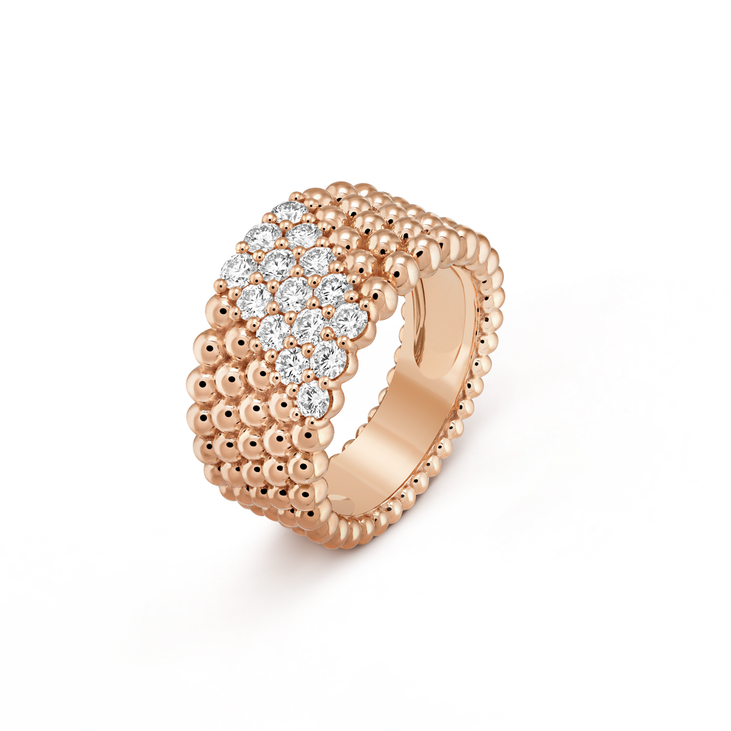 18K Van Cleef & Arpels Perlee Diamonds Five Rows Ring