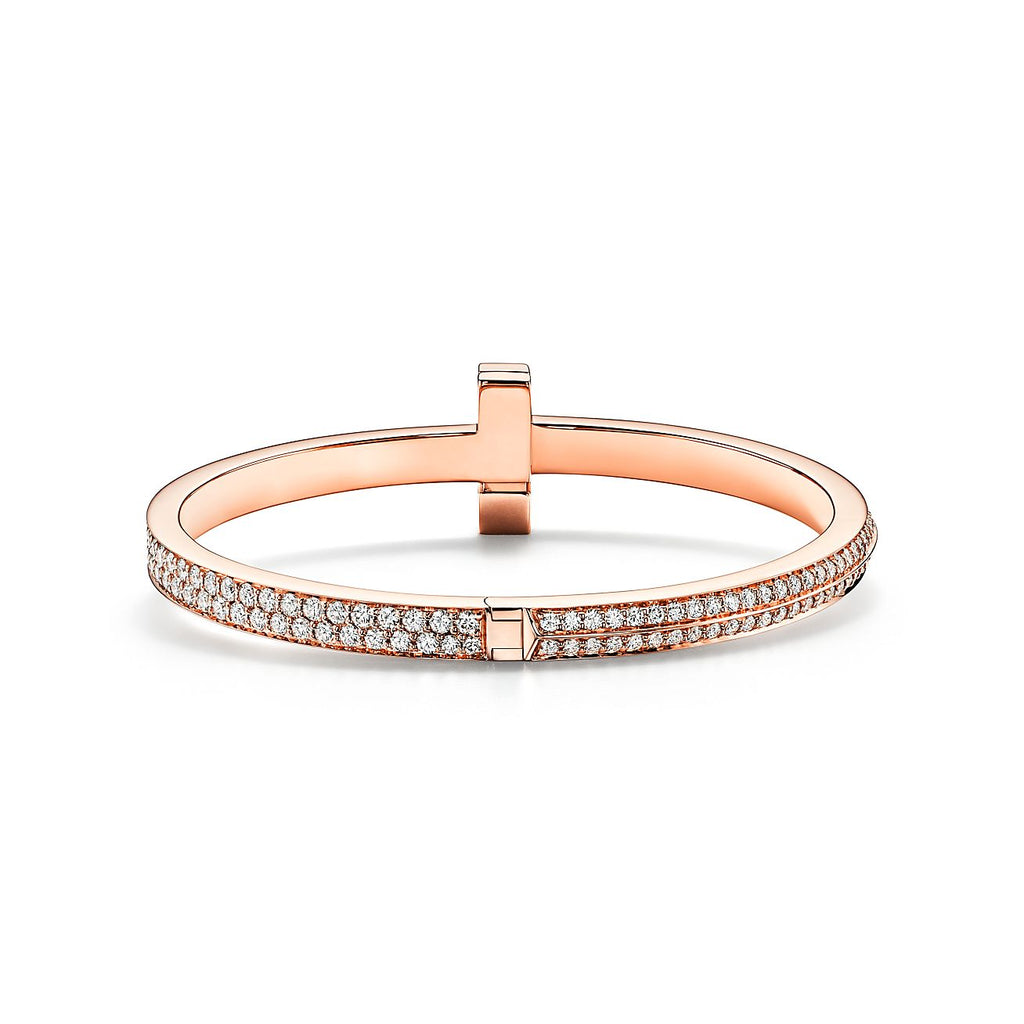 18K Tiffany Wide Diamond Hinged Bangle Bracelet